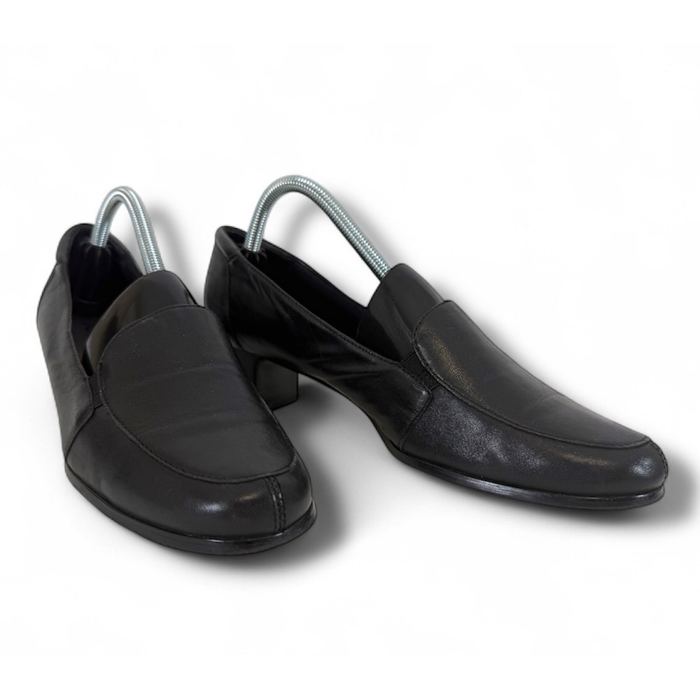 Trotters Leather Loafers Women's 11M Comfort Block Heel Slip‎ On Black